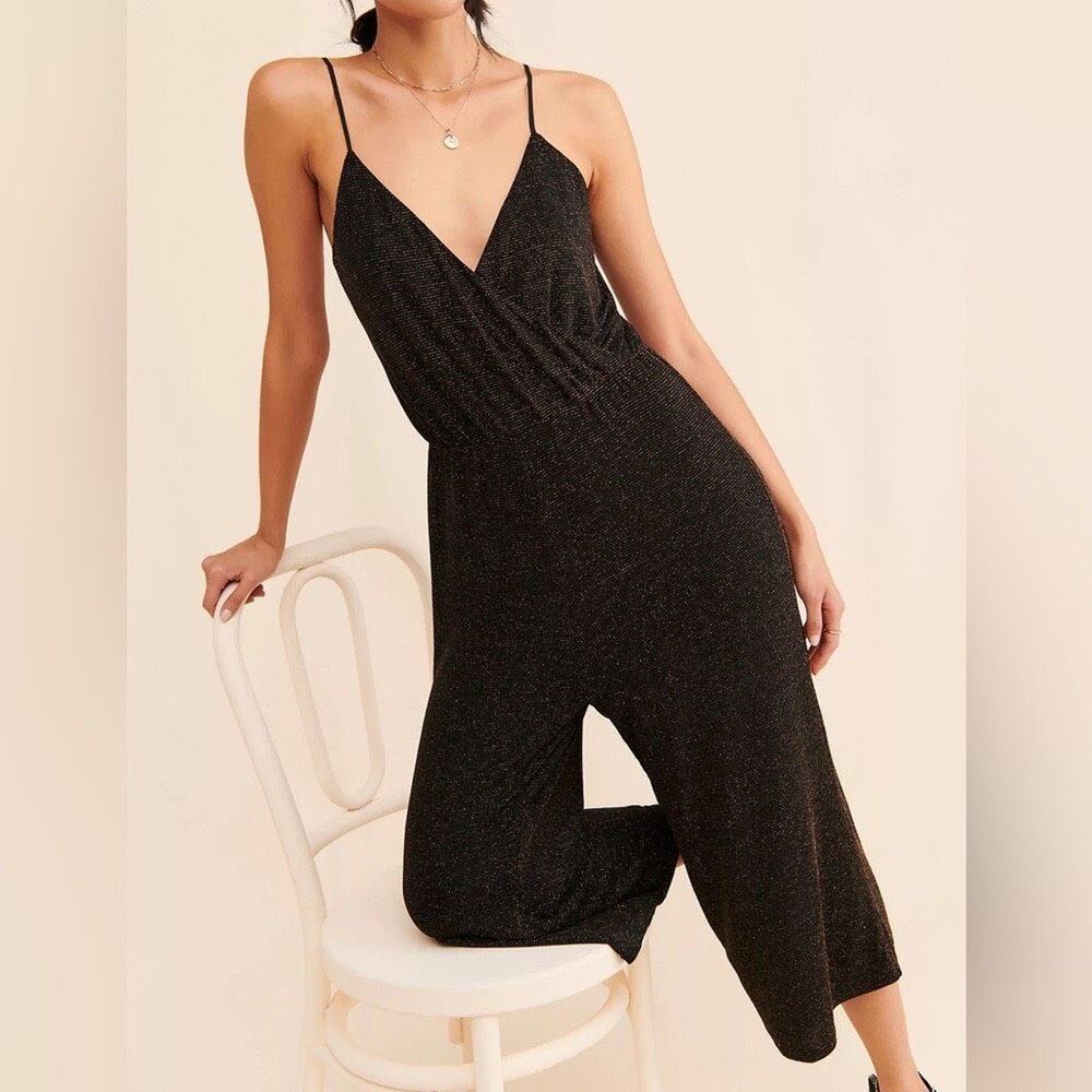 Anthropologie If By Sea Olivia Cropped Jumpsuit Black Gold L